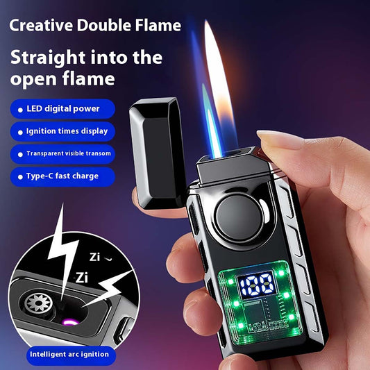 Rechargeable Piezo Pulse Windproof Lighter, Stylish Two Types Flames Lighter