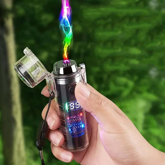 Outdoor Windproof Double Arc Pulse Flameless Lighter, Flashlight Compass Multifunctional Lighter, LED Display, Waterproof