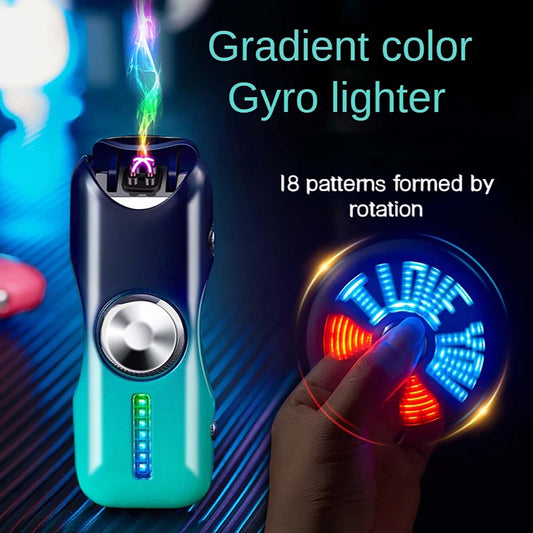 Creative Gradient Color Fingertip Gyro Lighter, Fidget Spinner Lighter, Rechargeable Double Arc Lighter With LED Lights