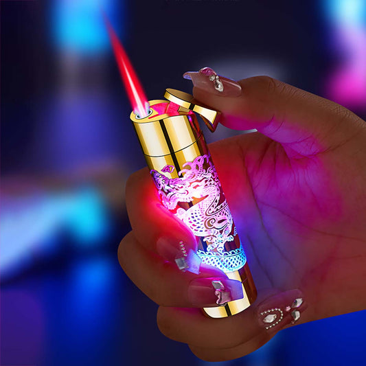 Relief Dragon Colorful Flashing Windproof Lighter, Portable Pink Flame Lighter