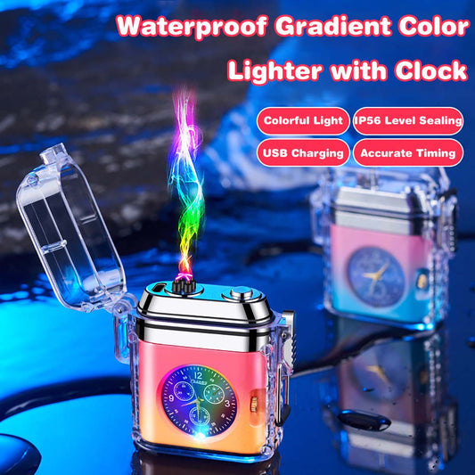 Creative Clock Design Lighter, Transparent Shell Electronic Pulse Waterproof Lighter