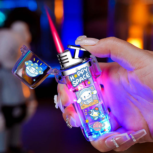 Creative Transparent Flashing Cartoon Cute Lighter, Cool Illuminating Windproof Lighter