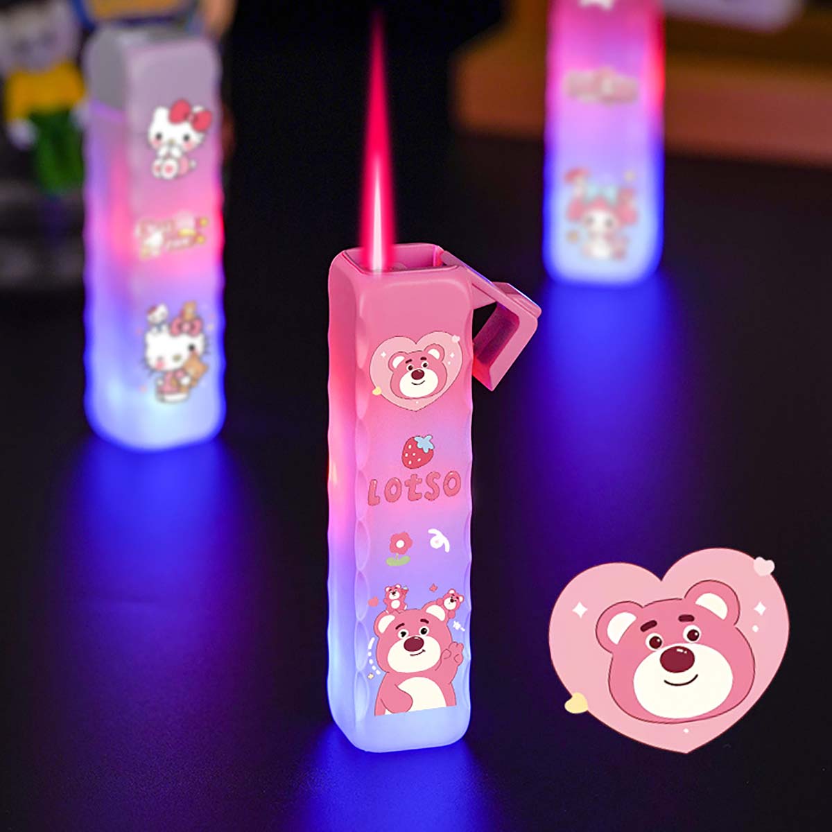 Cool and Cute Cartoon Pattern Lighter, Flashing Pink Flame Lighter