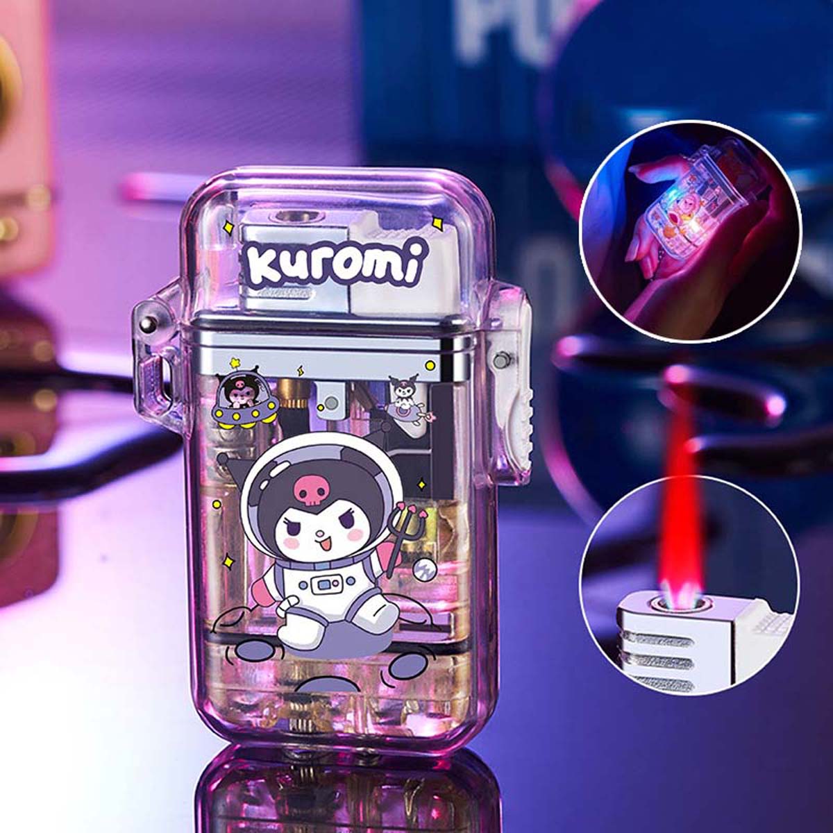 Windproof Cute Lighter, Transparent Colorful Cool Lighting Lighter, Pink Flame Refillable Lighter