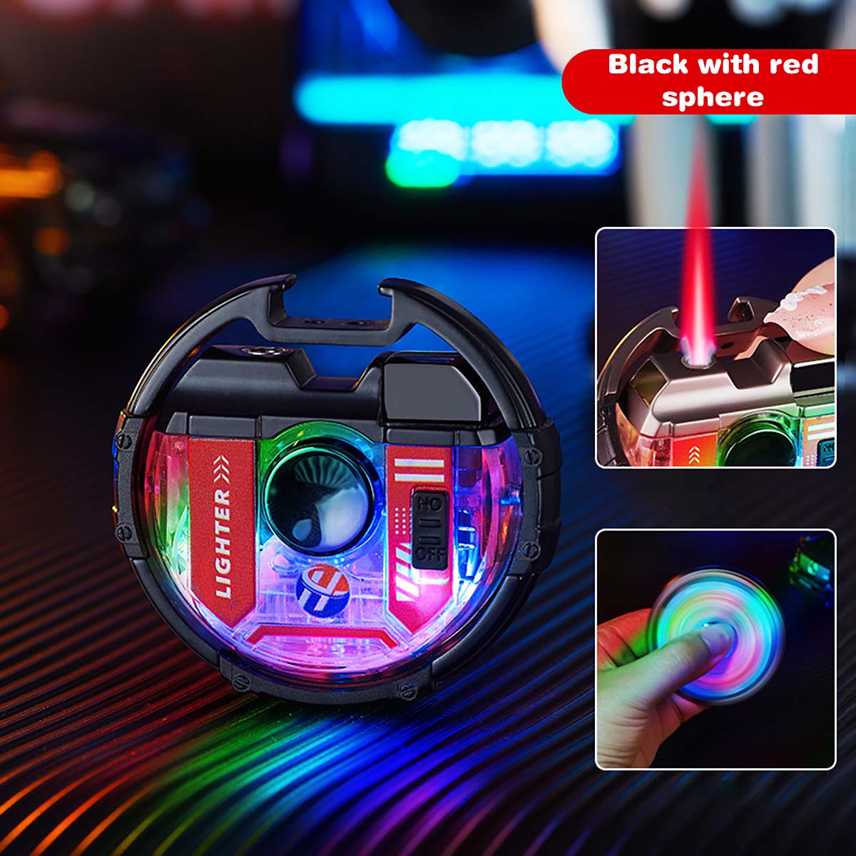 Mecha Fingertip Gyroscope Lighter, Red Flame, Refillable Lighter, Windproof Lighter with Bottle Opener