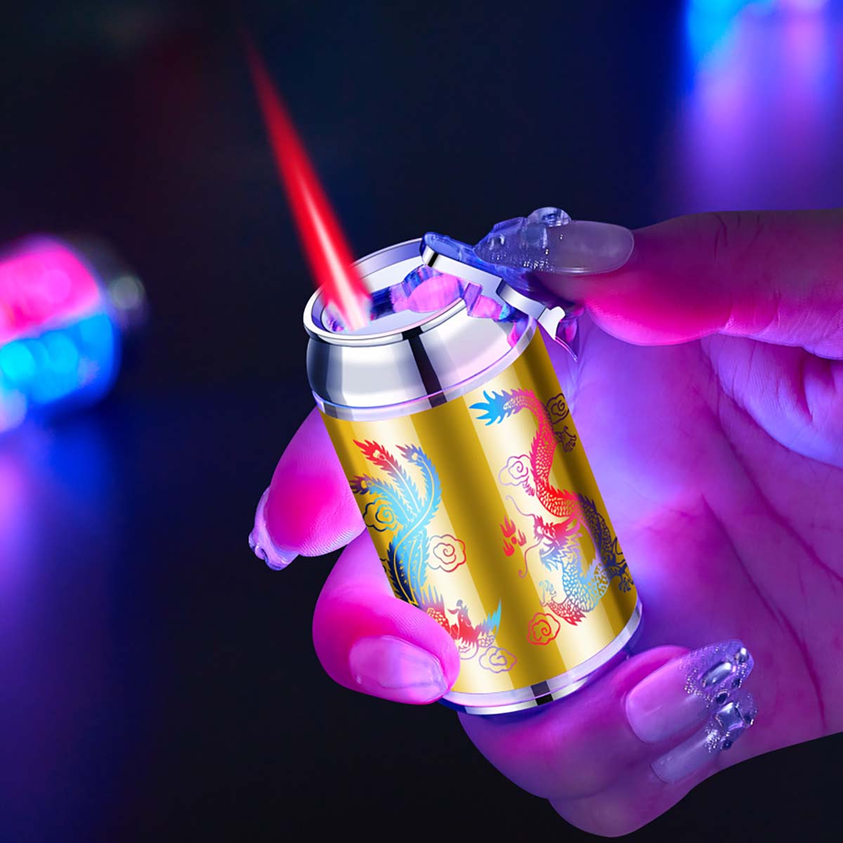 Colorful Can Design Windproof Lighter, Creative Lighter with Red Flame, Refillable Lighter