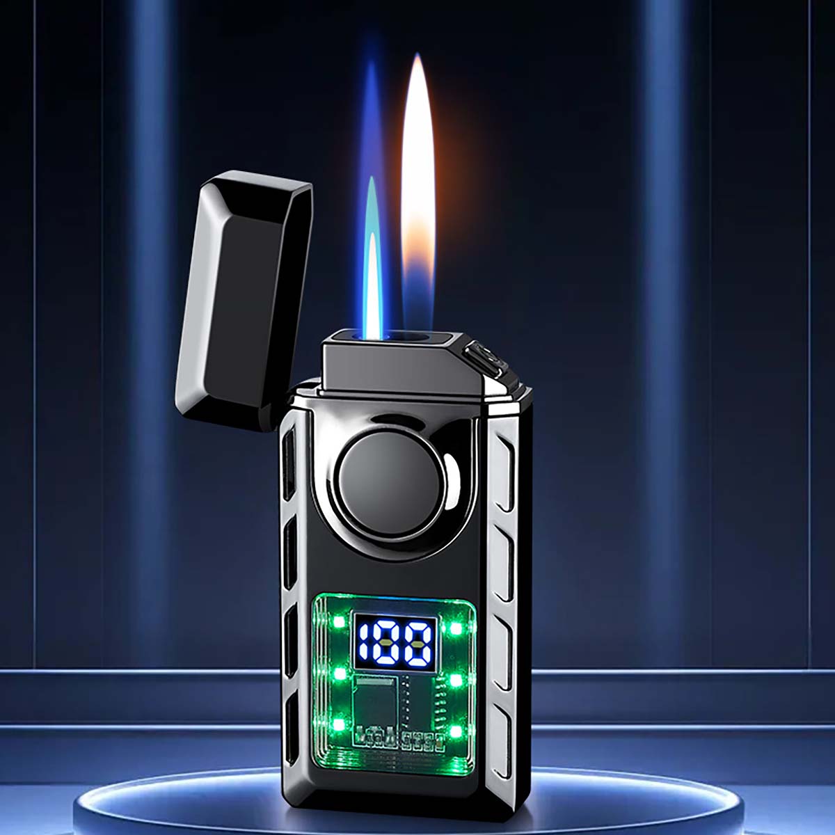 Rechargeable Piezo Pulse Windproof Lighter, Stylish Two Types Flames Lighter