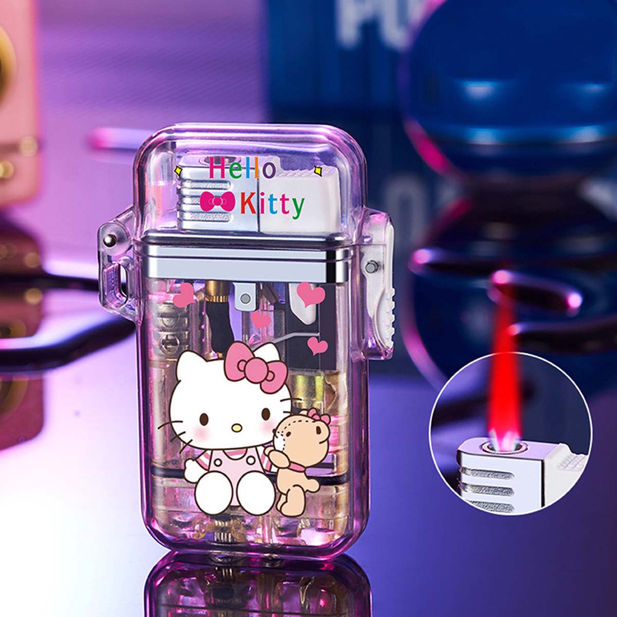 Windproof Cute Lighter, Transparent Colorful Cool Lighting Lighter, Pink Flame Refillable Lighter