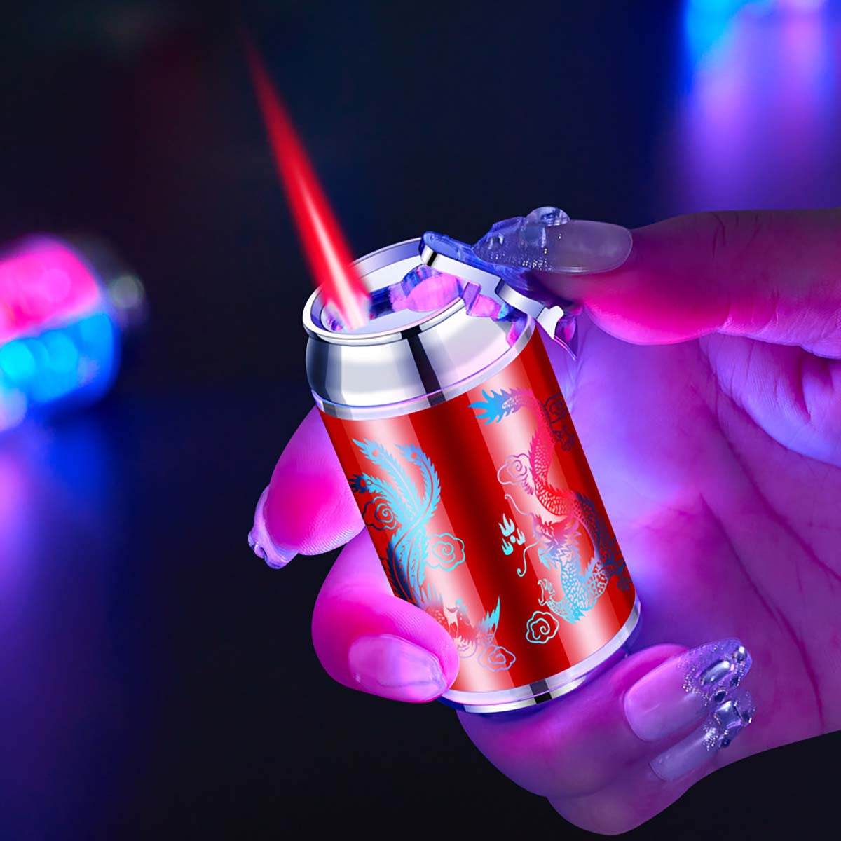 Colorful Can Design Windproof Lighter, Creative Lighter with Red Flame, Refillable Lighter