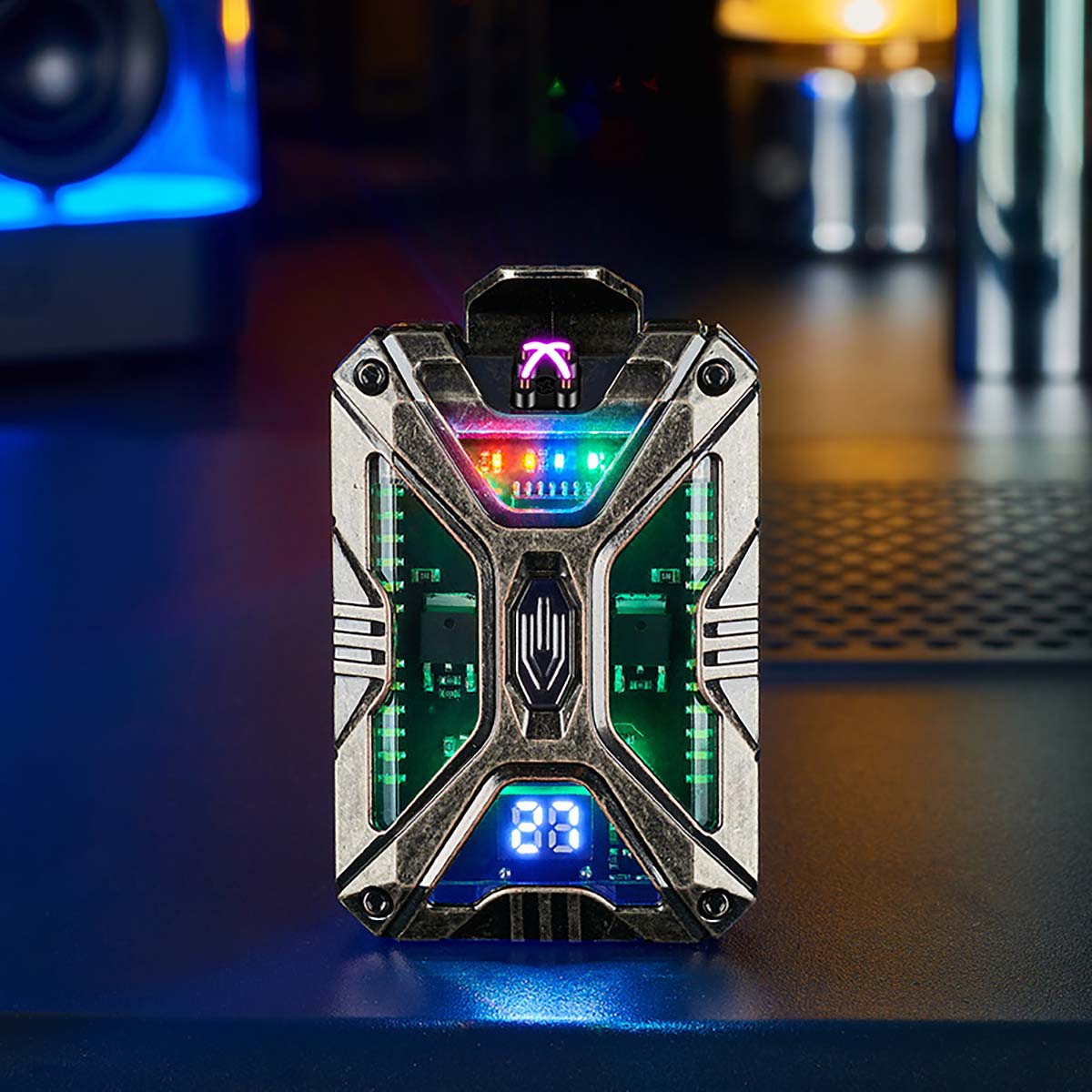 Mecha Rechargeable Lighter, Intelligent Temperature Display, Three Level LED Lighting