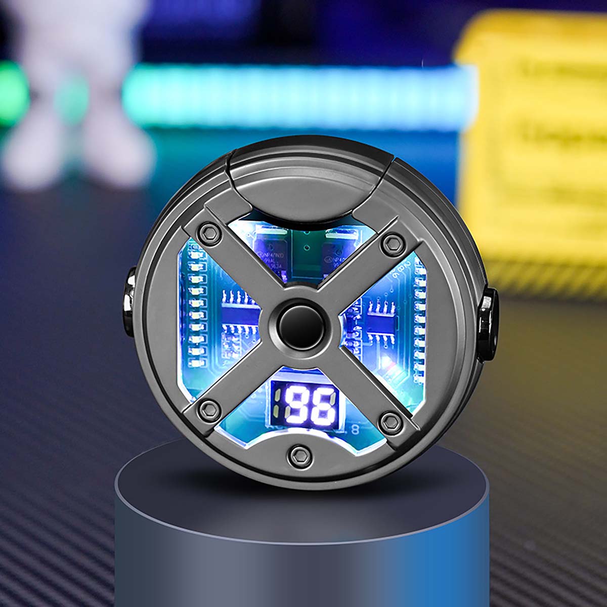 Windproof Double Arc USB Lighter,Creative Metal UFO Gyroscope,LED Color Light, Digital Battery Display, Rechargeable Lighter