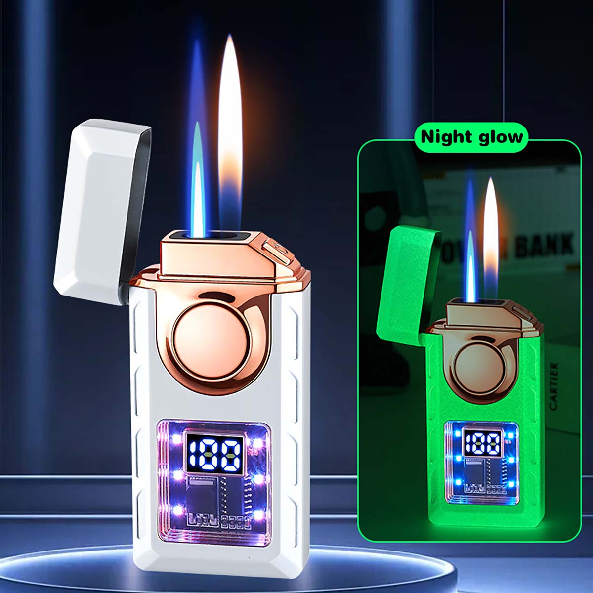 Rechargeable Piezo Pulse Windproof Lighter, Stylish Two Types Flames Lighter