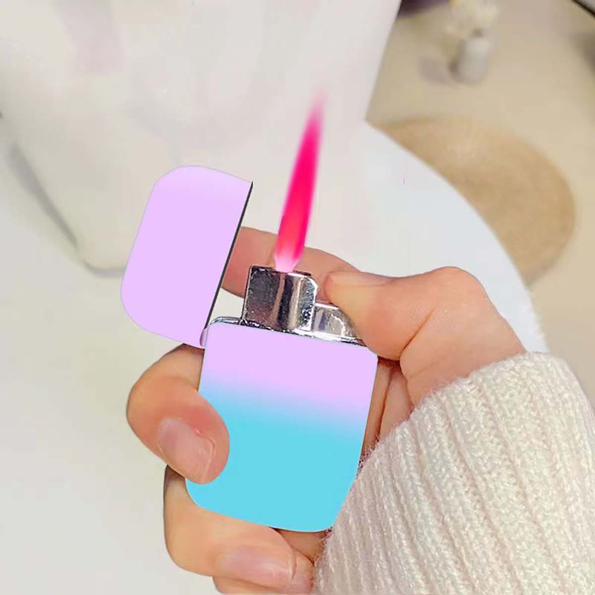 Cool Pink Flame Lighter, Gradient Color, Windproof Refillable Lighter