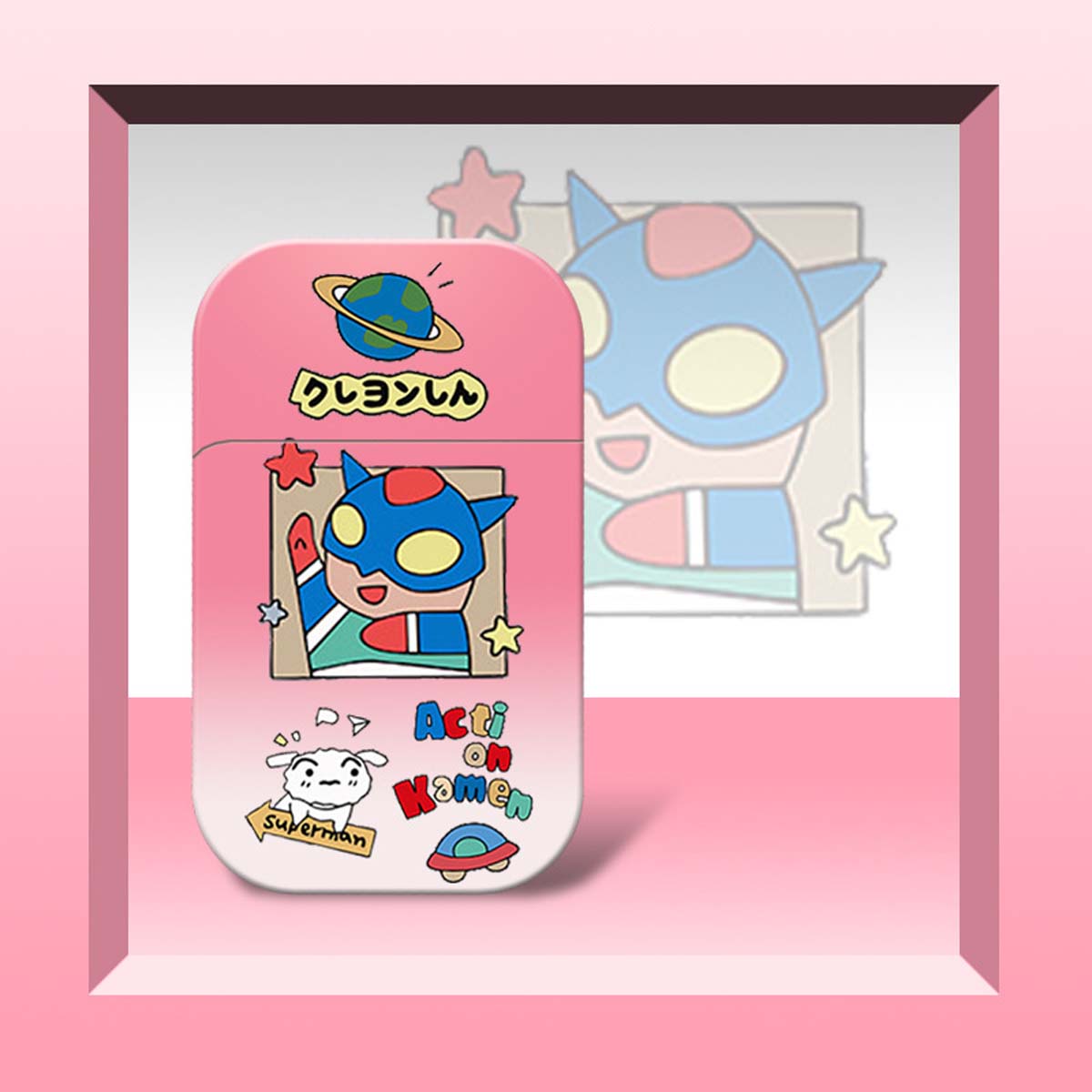 Cute Cartoon Lighter with Pink Flame, Windproof Kawaii Lighter, Refillable Lighter ﻿