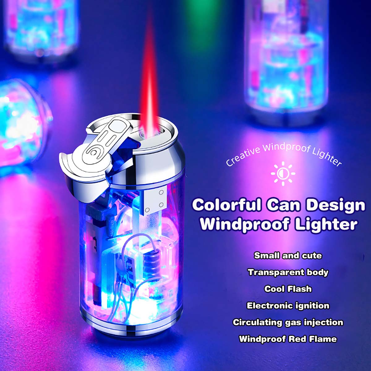 Colorful Can Design Windproof Lighter, Creative Lighter with Red Flame, Refillable Lighter