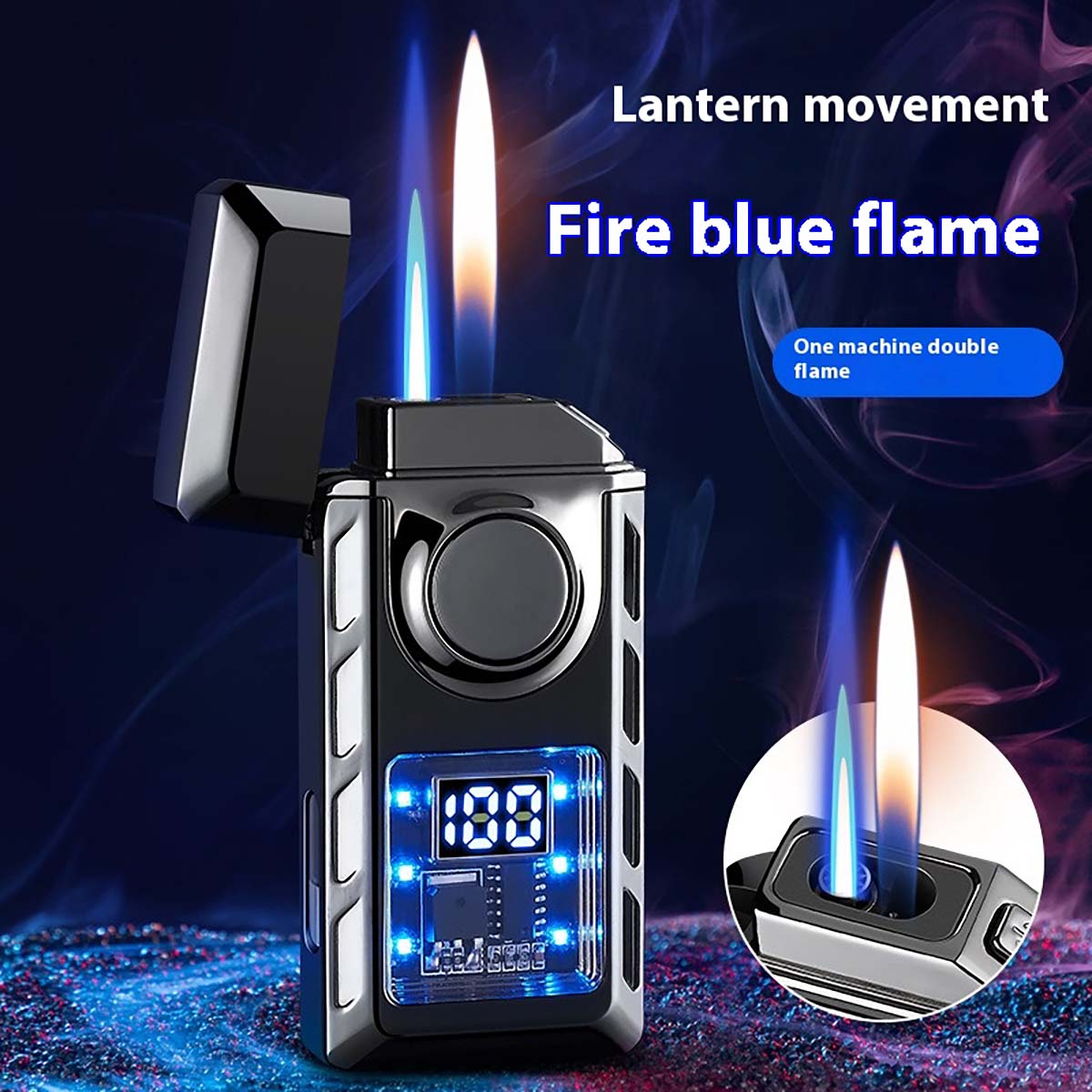 Rechargeable Piezo Pulse Windproof Lighter, Stylish Two Types Flames Lighter