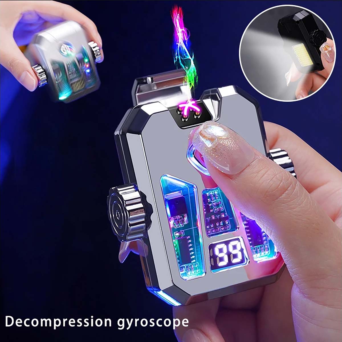 Mecha Style Gyro Lighter, Creative Double Arc Rechargeable Lighter with LED Light