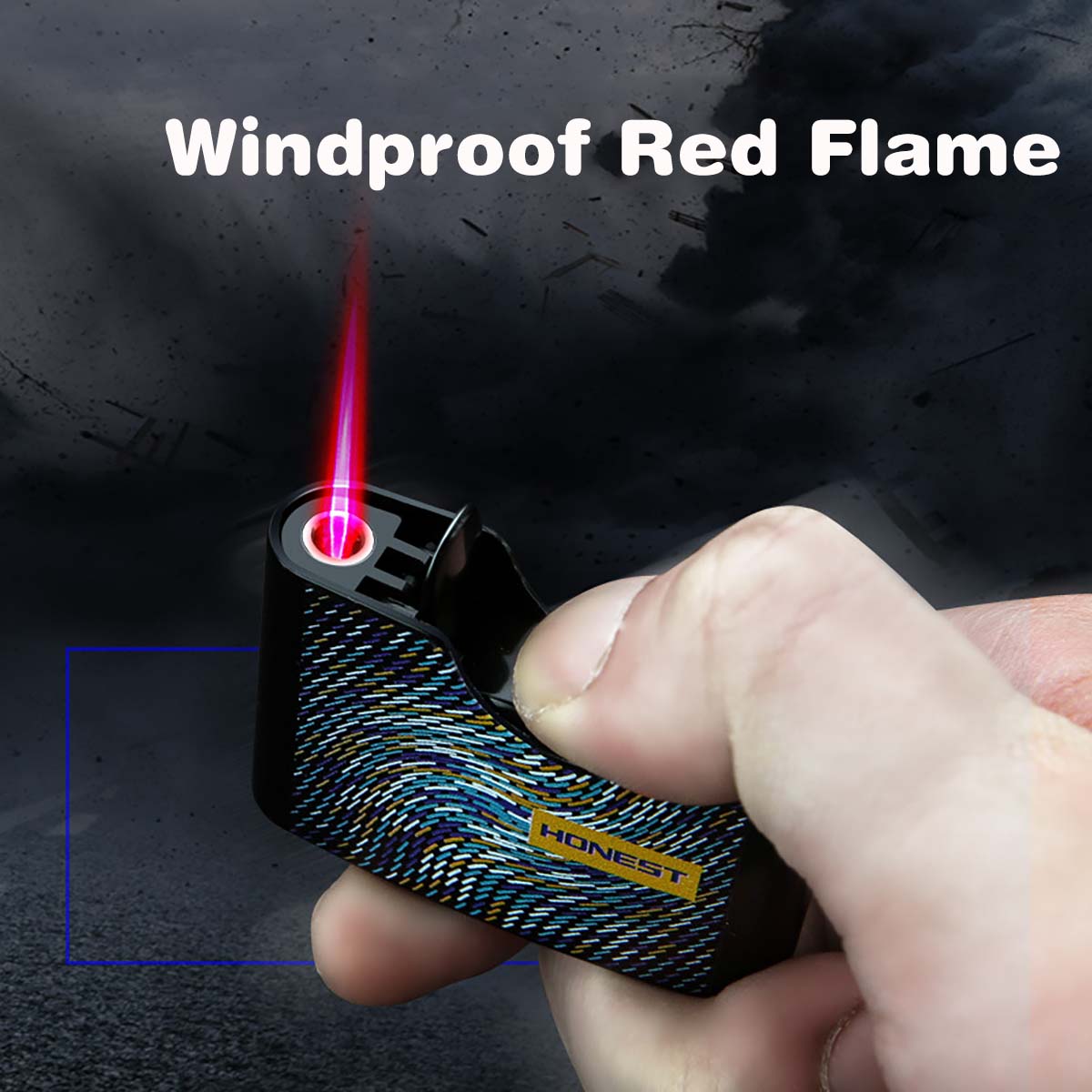 Metal Windproof Lighter with Red Flame, Refillable Lighter