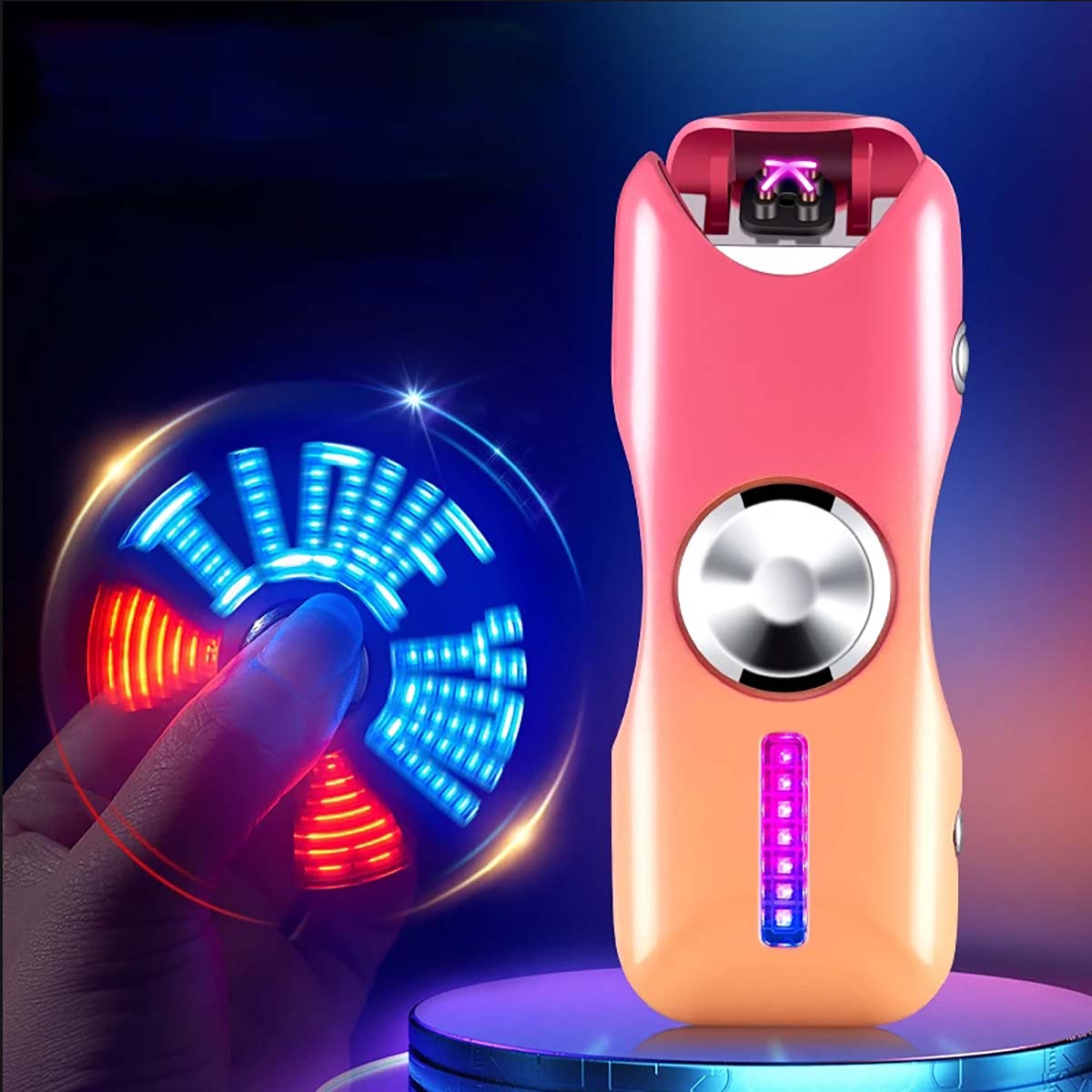 Creative Gradient Color Fingertip Gyro Lighter, Fidget Spinner Lighter, Rechargeable Double Arc Lighter With LED Lights