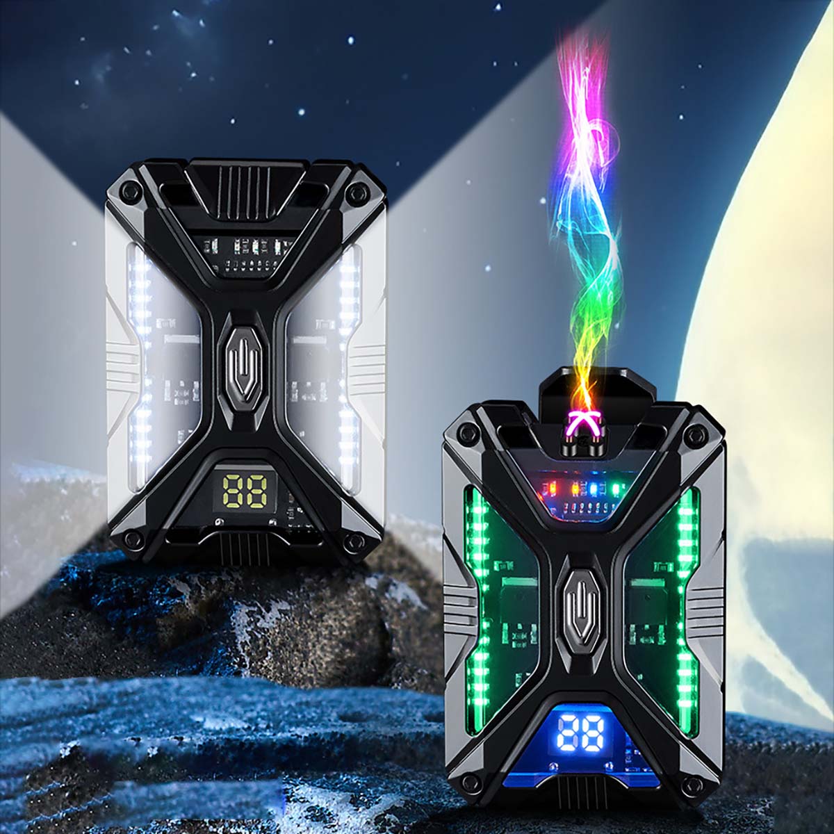 Mecha Rechargeable Lighter, Intelligent Temperature Display, Three Level LED Lighting