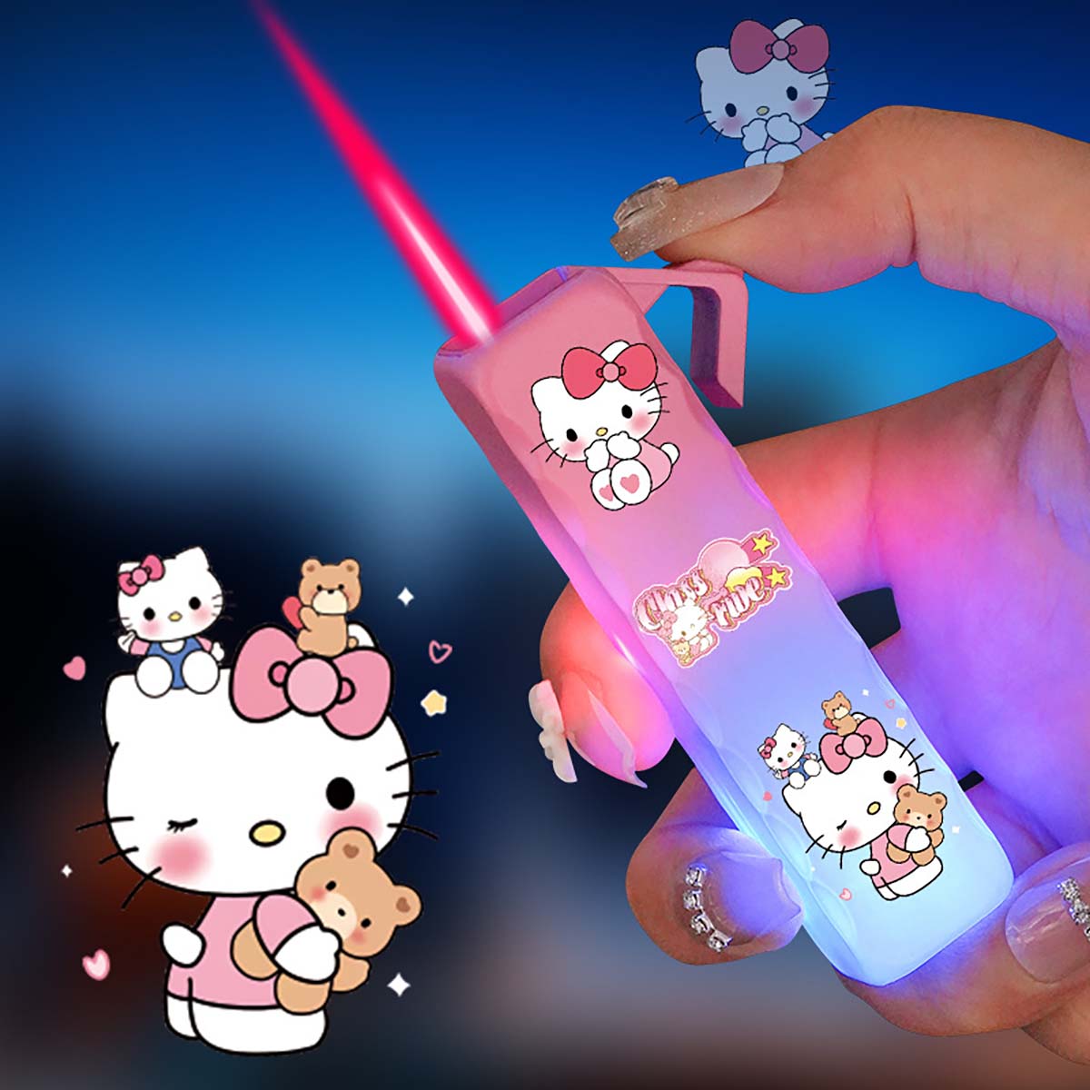 Cool and Cute Cartoon Pattern Lighter, Flashing Pink Flame Lighter