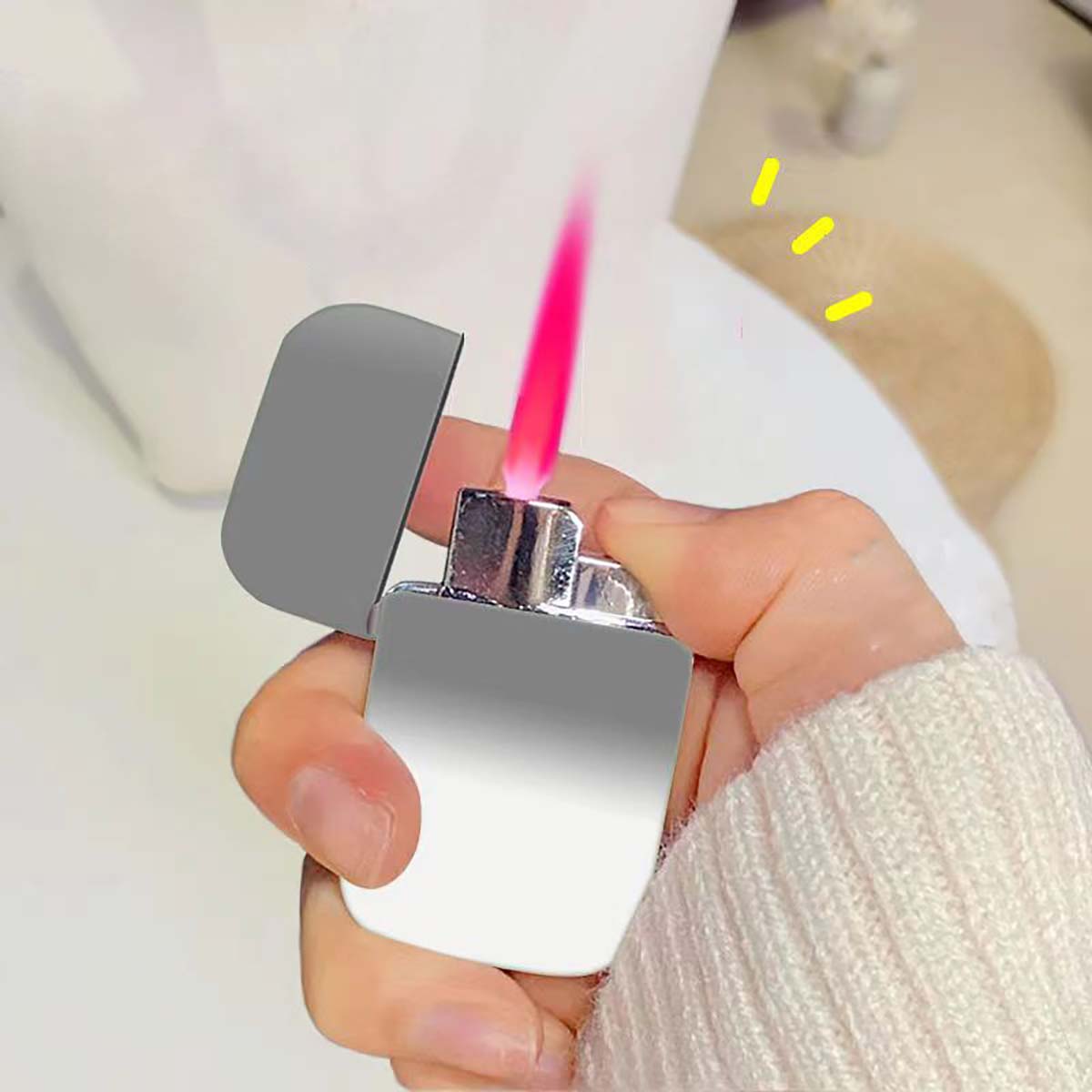 Cool Pink Flame Lighter, Gradient Color, Windproof Refillable Lighter