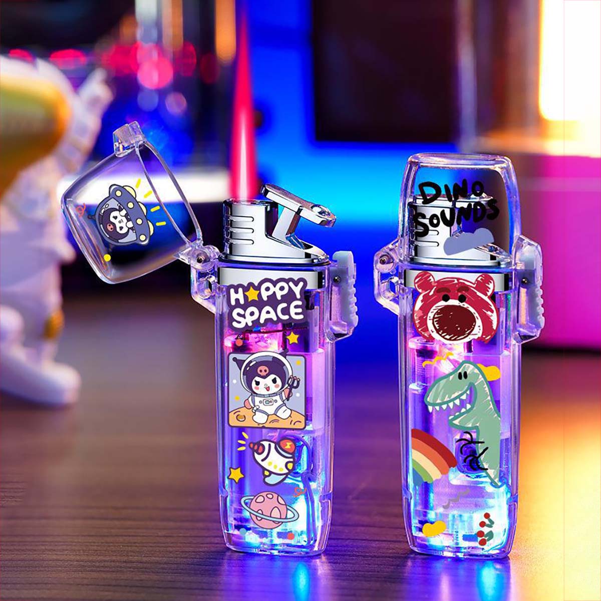 Creative Transparent Flashing Cartoon Cute Lighter, Cool Illuminating Windproof Lighter