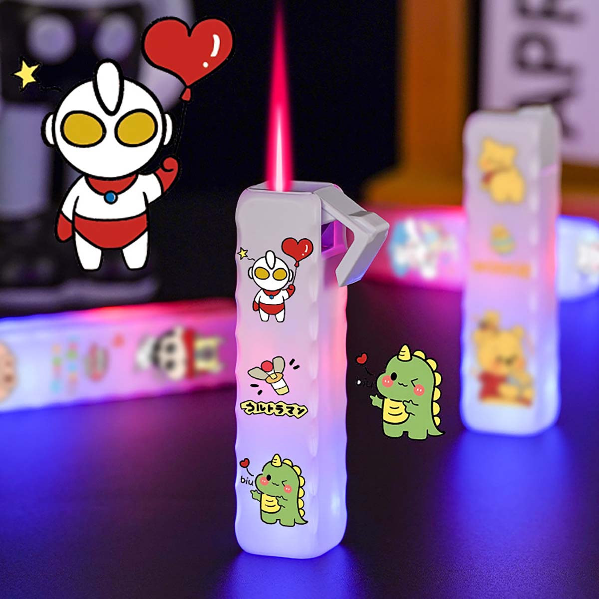 Cool and Cute Cartoon Pattern Lighter, Flashing Pink Flame Lighter