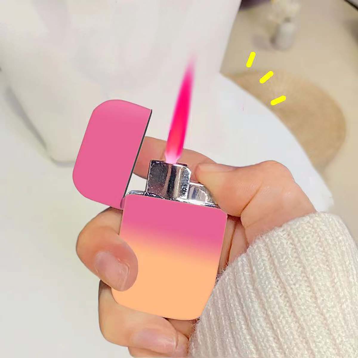 Cool Pink Flame Lighter, Gradient Color, Windproof Refillable Lighter