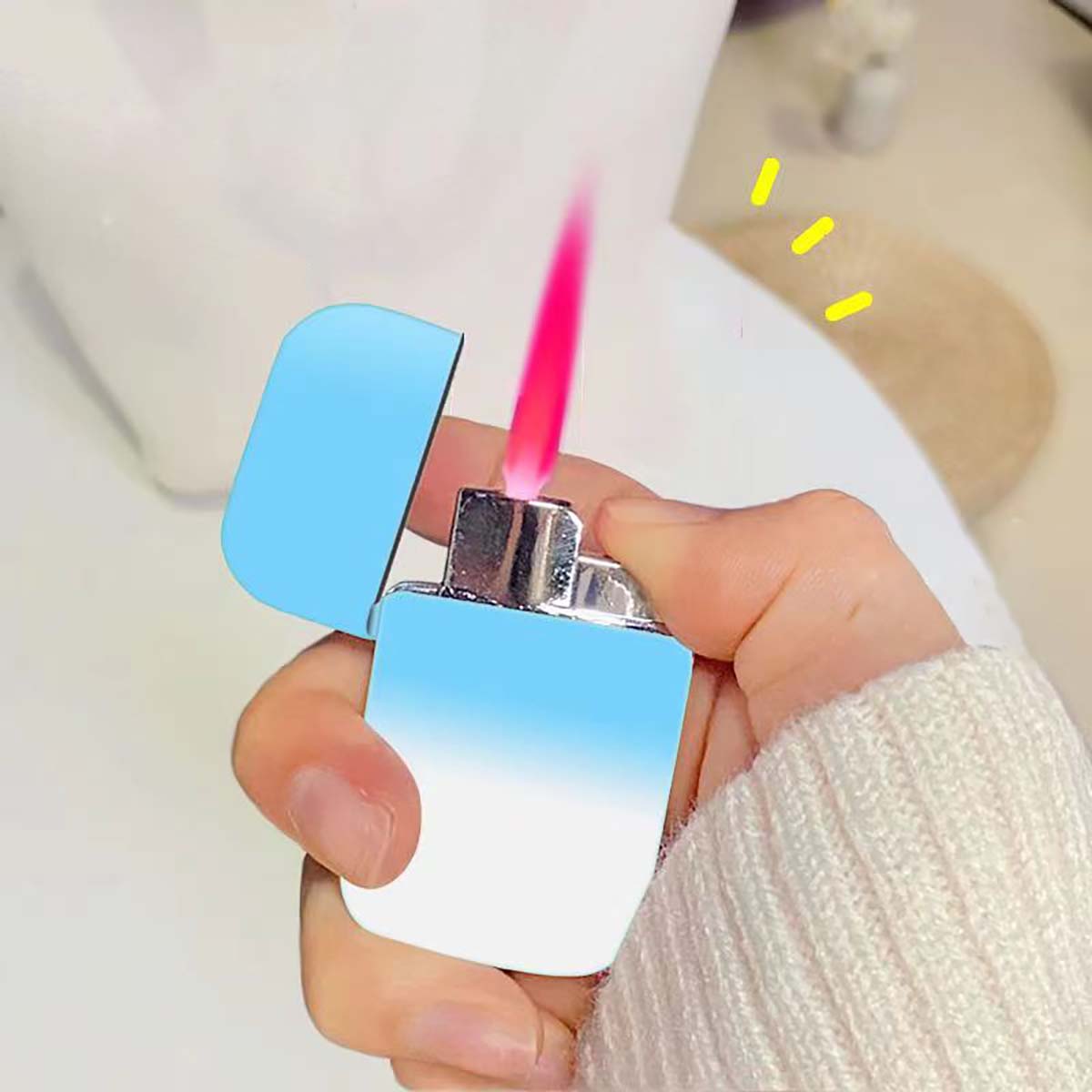 Cool Pink Flame Lighter, Gradient Color, Windproof Refillable Lighter