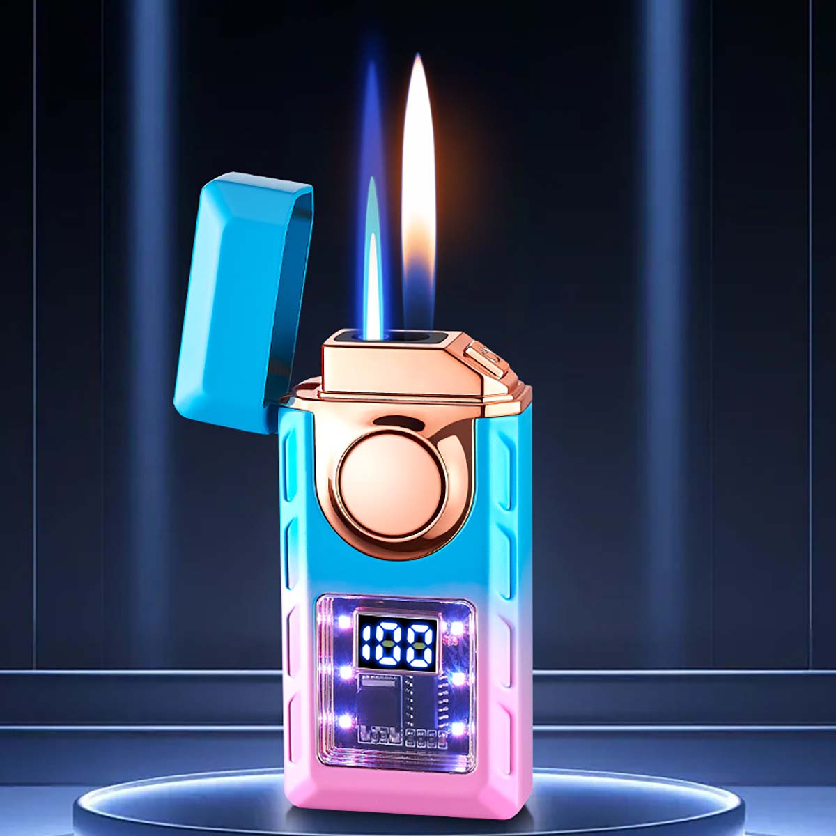 Rechargeable Piezo Pulse Windproof Lighter, Stylish Two Types Flames Lighter