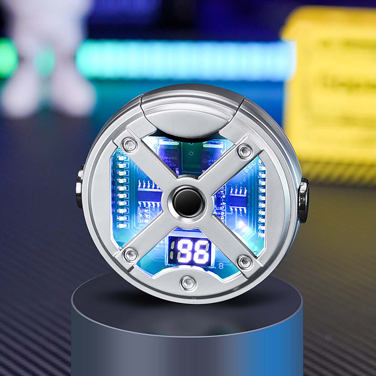 Windproof Double Arc USB Lighter,Creative Metal UFO Gyroscope,LED Color Light, Digital Battery Display, Rechargeable Lighter