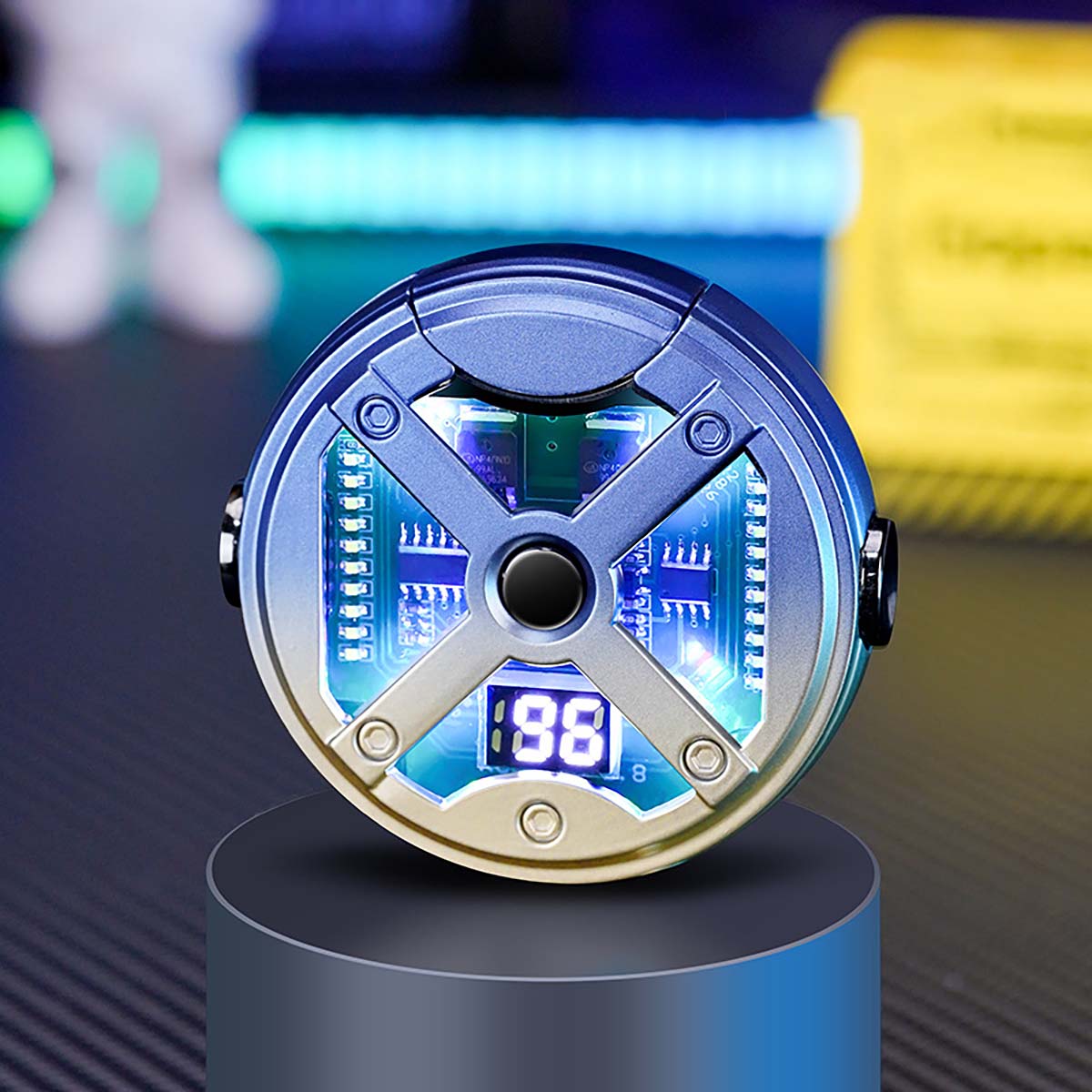 Windproof Double Arc USB Lighter,Creative Metal UFO Gyroscope,LED Color Light, Digital Battery Display, Rechargeable Lighter