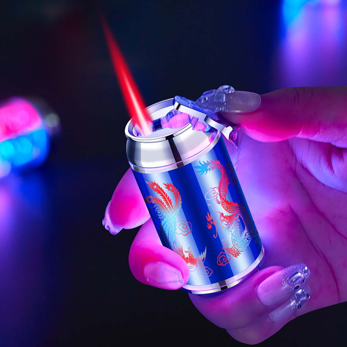 Colorful Can Design Windproof Lighter, Creative Lighter with Red Flame, Refillable Lighter