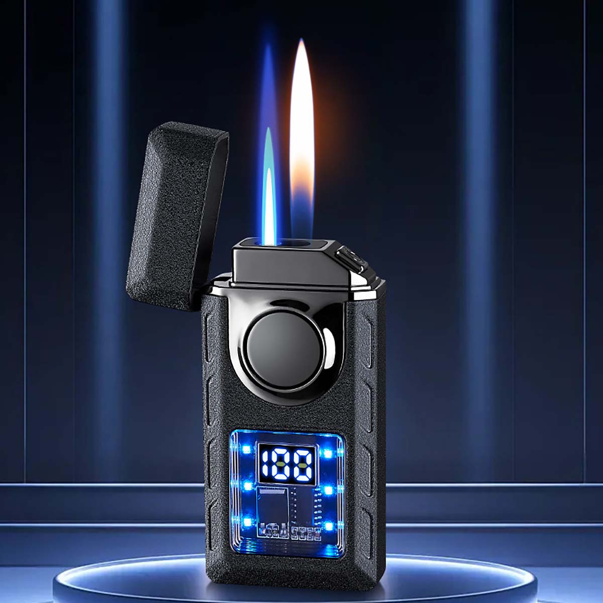 Rechargeable Piezo Pulse Windproof Lighter, Stylish Two Types Flames Lighter