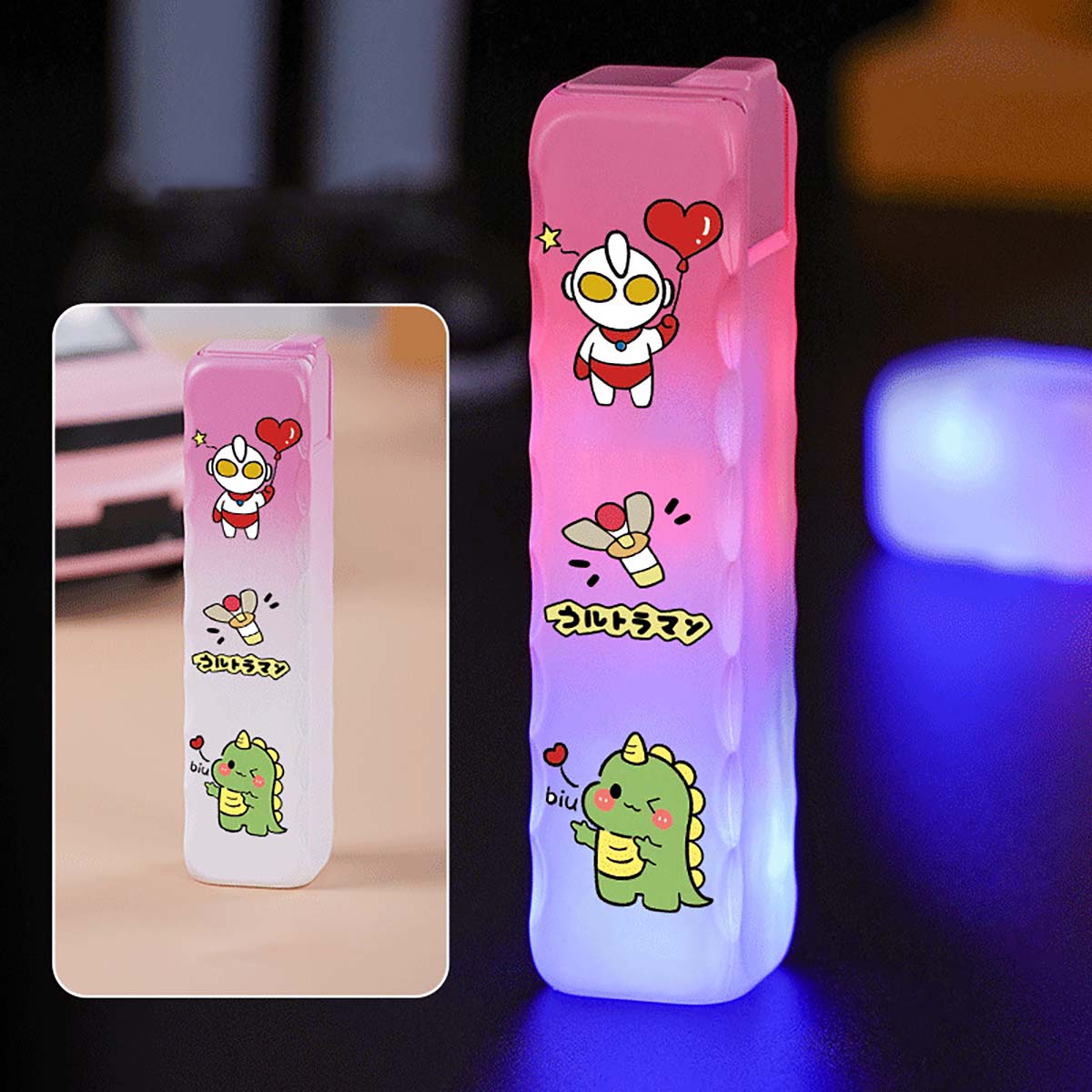 Cool and Cute Cartoon Pattern Lighter, Flashing Pink Flame Lighter