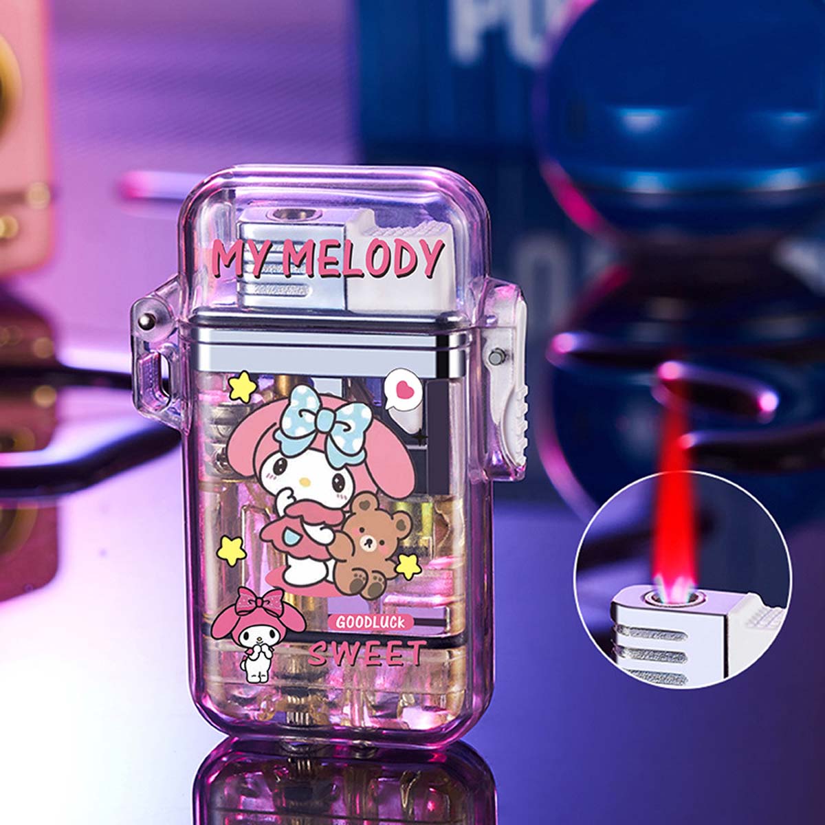 Windproof Cute Lighter, Transparent Colorful Cool Lighting Lighter, Pink Flame Refillable Lighter